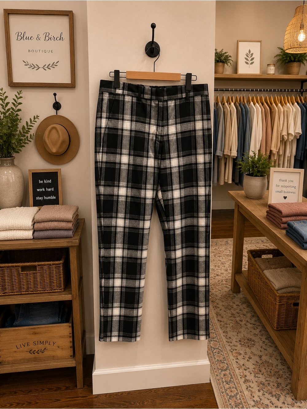 Gap Tailored Crop Black Gray Plaid Wool Blend Pants Size 10R